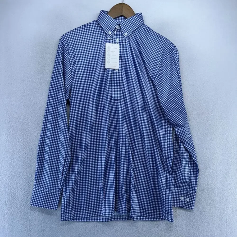 Collars Co Polo Shirt Men's Small Blue White Gingham Check Plaid Button Down NEW